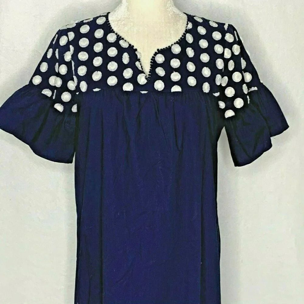 J Crew Shift Dress 6T Blue White Embroidered Dots